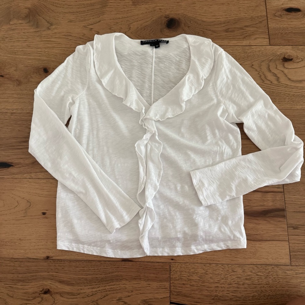 Veronica Beard White Ruffled Tee - image 1